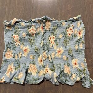 American Eagle Smocked Floral Peplum Tube‎ Top Women's Large Blue Floral